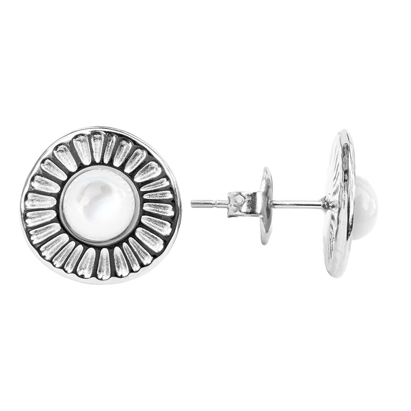 Boucles oreilles puces cabochon pierre de lune
