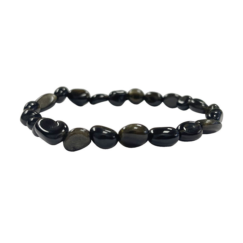 Bracelet obsidienne dorée grains - lot de 4 pièces