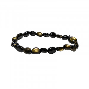 Bracelet obsidienne dorée grains - lot de 4 pièces