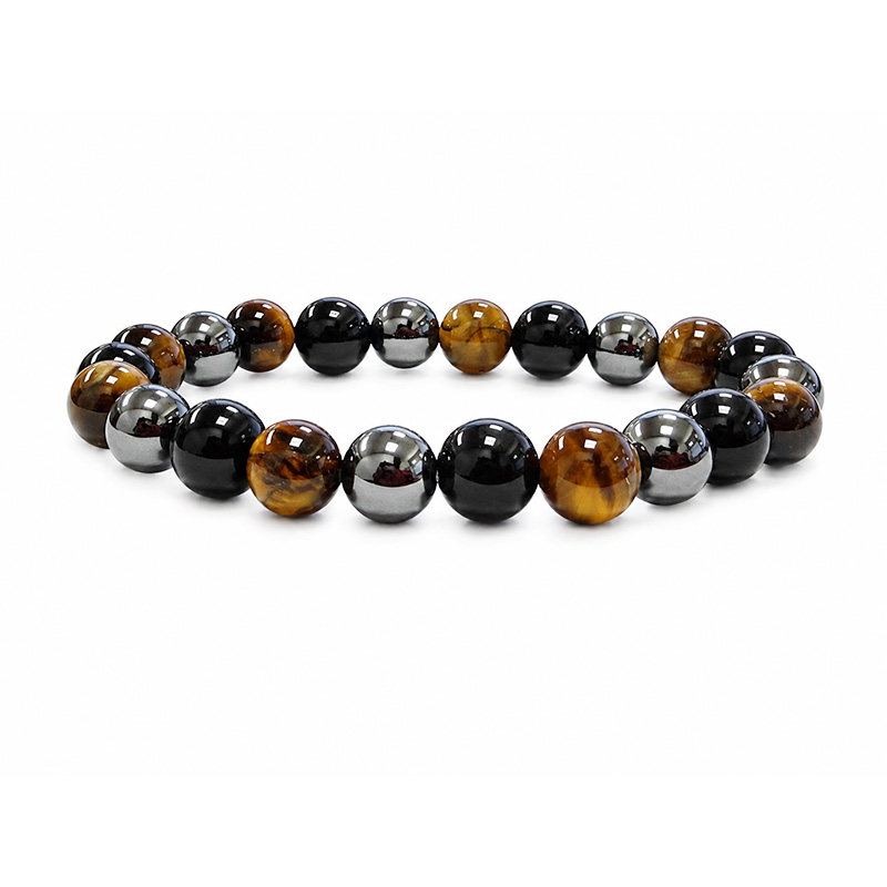 Bracelet oeil de tigre, hematite, obsidienne noire 8mm