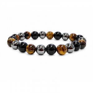 Bracelet oeil de tigre, hematite, obsidienne noire 8mm