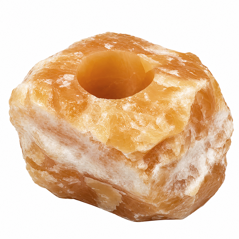 Bougeoir en calcite orange brute