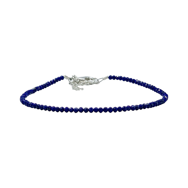 Bracelet lapis facetté - 2 mm - 17 cm - fermoir + chaînette