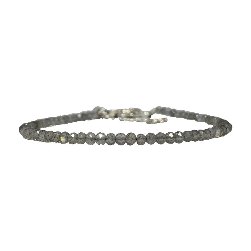 Bracelet Labradorite facetté - 2 mm - 17 cm - fermoir + chaînette