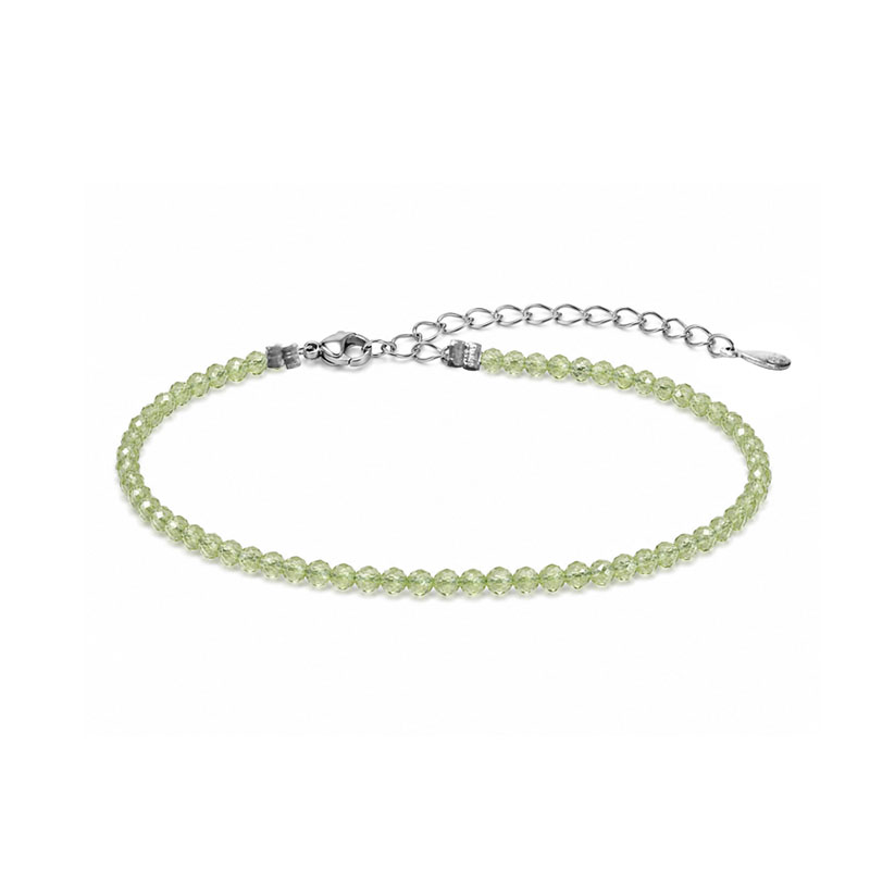 Bracelet Péridot facetté  - 2 mm - 17,5 cm - fermoir + chaînette en argent 0,925