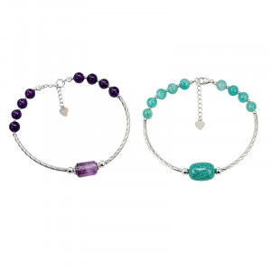 Bracelet Tube en argent 925 – Améthyste ou Amazonite – Perles de 6 mm