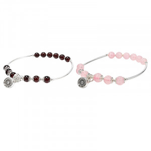 Bracelet en argent 925 avec billes en Quartz rose ou Grenat – Perles de 6 mm