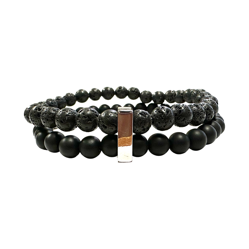 Bracelet Homme 2 Rangs en Onyx et Lave