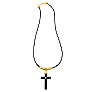 Collier croix hématite sur cordon - 43 cm - 10 pièces