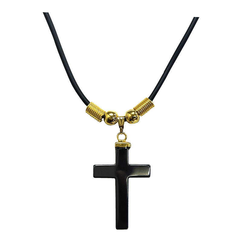 Collier croix hématite sur cordon - 43 cm - 10 pièces