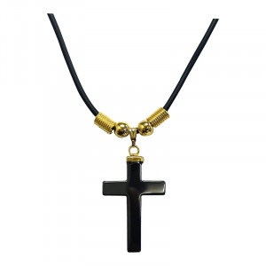 Collier croix hématite sur cordon - 43 cm - 10 pièces