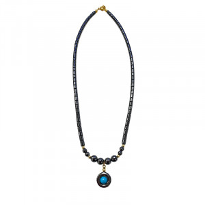 Collier - Howlite teintée bleue et Hématite - 43 cm - Lot de 10 pièces