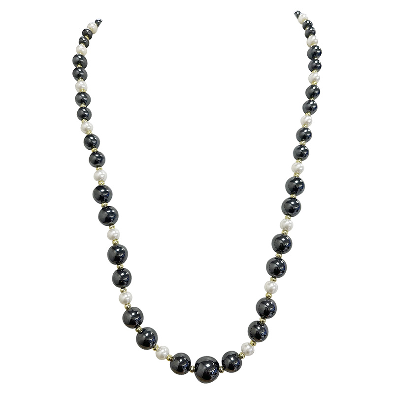 Collier Hématite et perles nacrées - 60 cm - 3 pièces