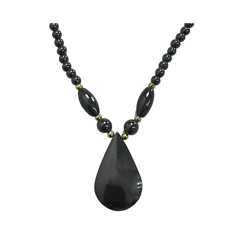 Collier Hematite plaque forme goutte - 47 cm - 10 pièces