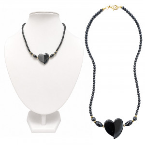 Collier Hématite cœur - 47 cm - 10 pièces