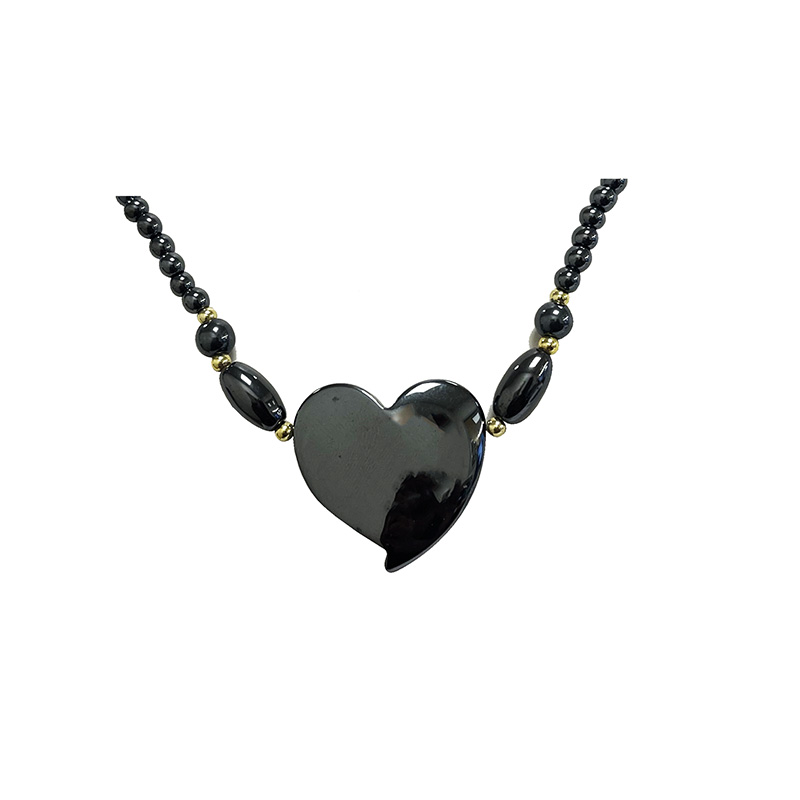 Collier Hématite cœur - 47 cm - 10 pièces