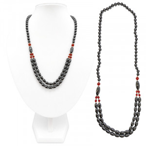 Collier Hématite et Cornaline - 60 cm - 3 pièces