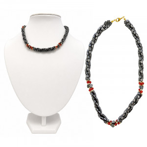 Collier Hématite torsade et Cornaline - 46 cm - 3 pièces