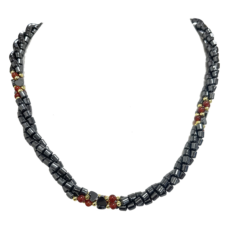 Collier Hématite torsade et Cornaline - 46 cm - 3 pièces