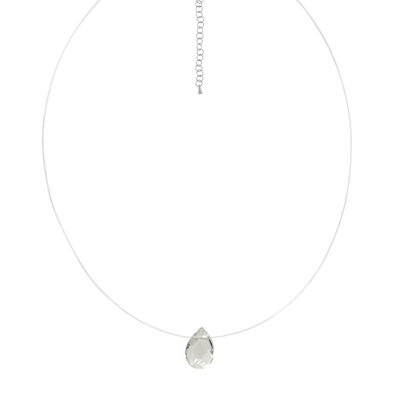 Collier Câble Transparent Goutte Facettée Cristal de Roche