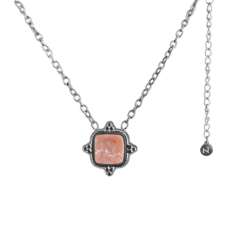Chaine Acier Cabochon Rhodonite