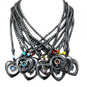 Colliers hématite et oeil de chat 10 pcs