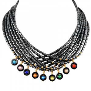 Collier hématite oeil de chat couleurs assorties 10 pcs