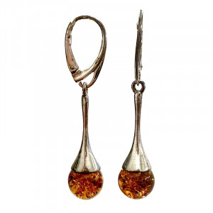 Boucles d'oreilles pendantes Ambre de la baltique - Argent 0.925 - La paire
