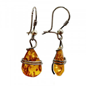 Boucles d'oreilles goutte Ambre de la baltique - Argent 0.925 - La paire