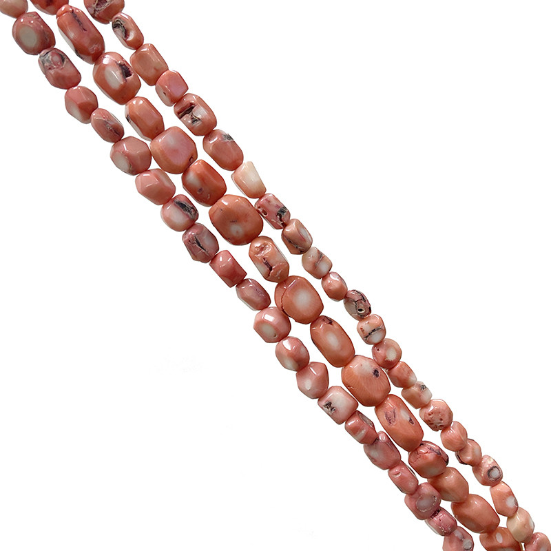 Fils Bambou de mer teinté rose - Tranches facettées - 40 cm