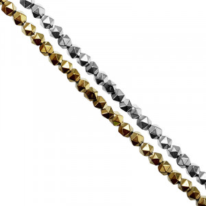 Fil Hématite Galvanisée 40 cm – Perles Icosaèdre - Doré Argenté