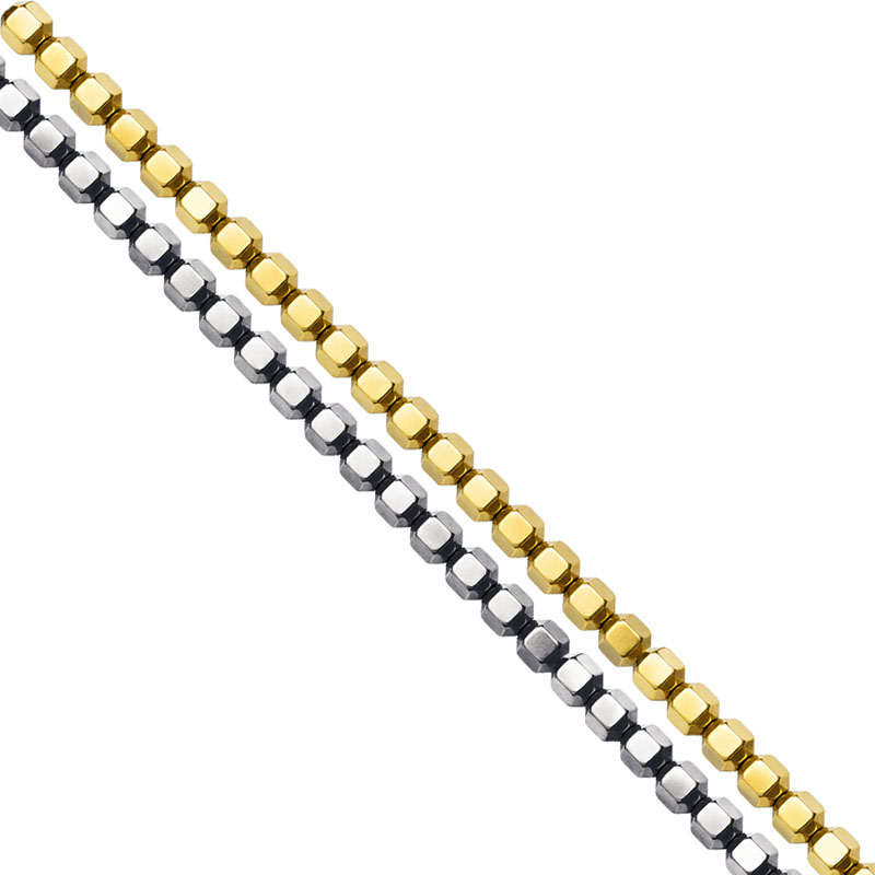 Fil  Hématite Galvanisée Perle Octogone – 40 cm – Argentée ou Dorée