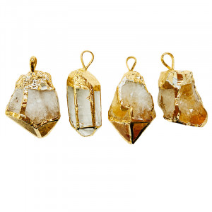 Pendentif Pointe de Citrine Serti Doré - 4 pièces