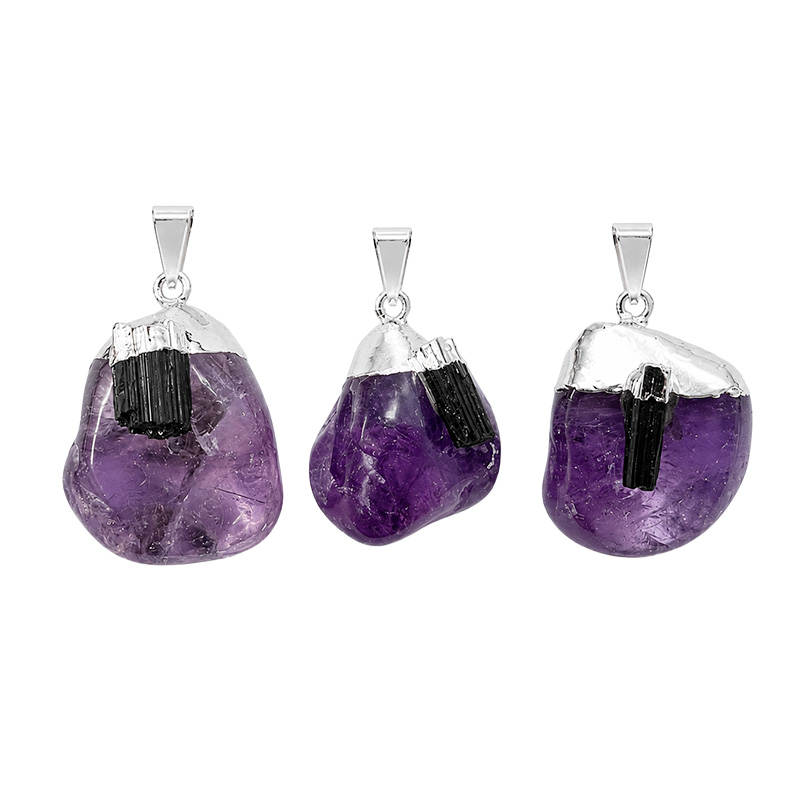 Pendentif améthyste et tourmaline les 3 pièces