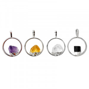 Pendentif anneau avec cristal fixe - Lot de 3 pièces