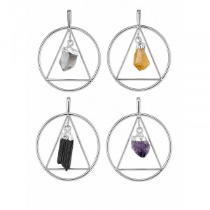Pendentif anneau et triangle argenté avec cristal pendant - La pièce