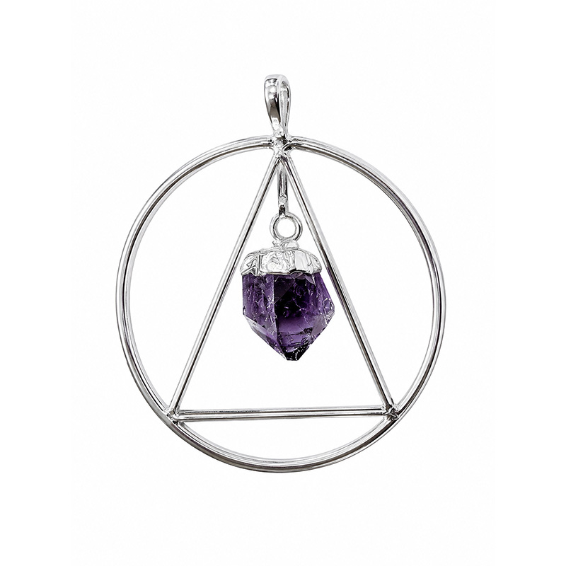Pendentif anneau et triangle argenté avec cristal pendant - La pièce