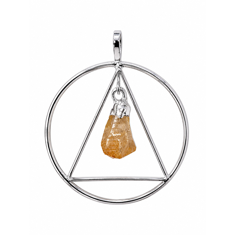 Pendentif anneau et triangle argenté avec cristal pendant - La pièce