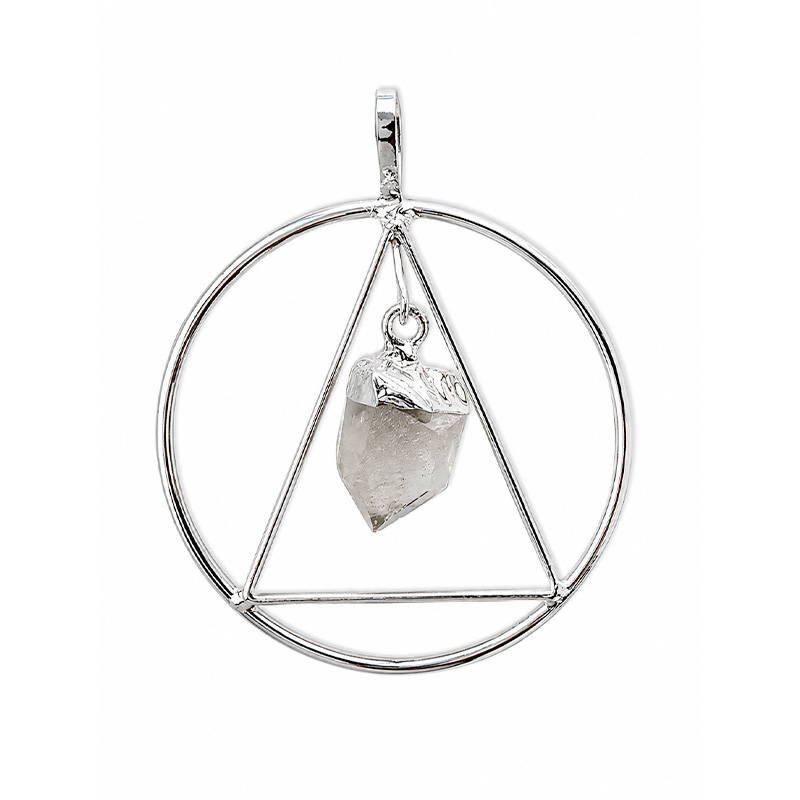 Pendentif anneau et triangle argenté avec cristal pendant - La pièce