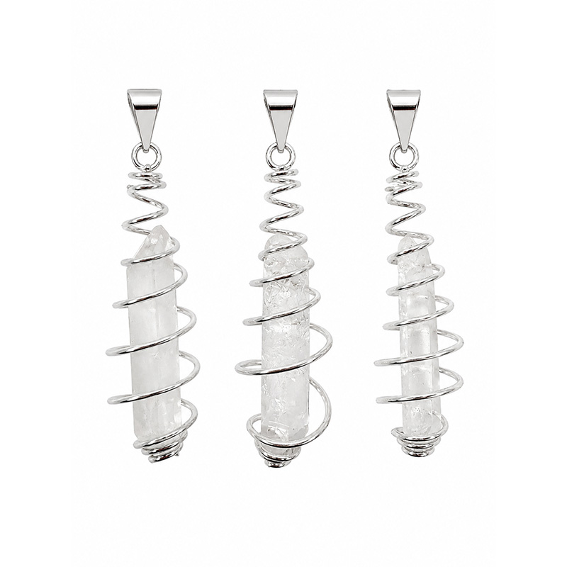 Pendentif ressort cristal de roche ou cyanite (les 3)