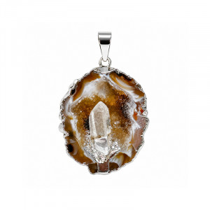 Pendentif Demi Géodinos avec Pointe de Cristal de Roche - La pièce