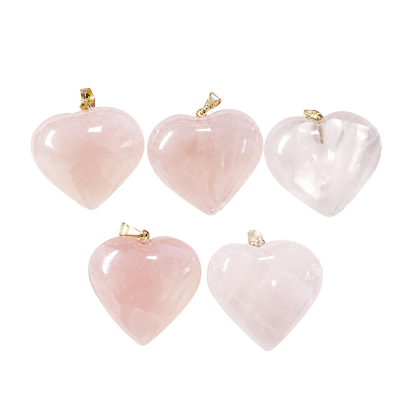 Pendentif Coeur Quartz Rose 5 pièces