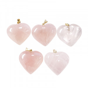 Pendentif Coeur Quartz Rose 5 pièces
