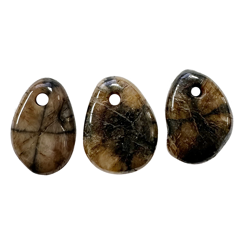 Pendentif pierre roulée percée - Chiastolite - 3 pièces
