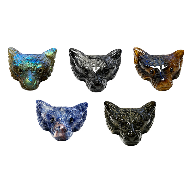 Pendentif Tête de Loup en pierre naturelle - Perçage transversal - La pièce