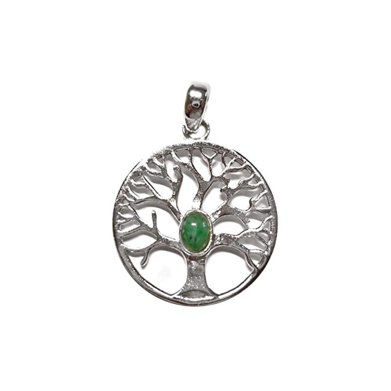 Pendentif  arbre de vie émeraude, améthyste ou lapis, argent 0.925