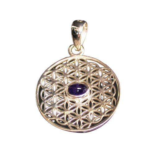 Pendentif  fleur de vie émeraude, lapis ou améthyste, argent 0.925