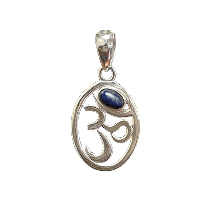 Pendentif  OM émeraude, lapis ou améthyste, argent 0.925