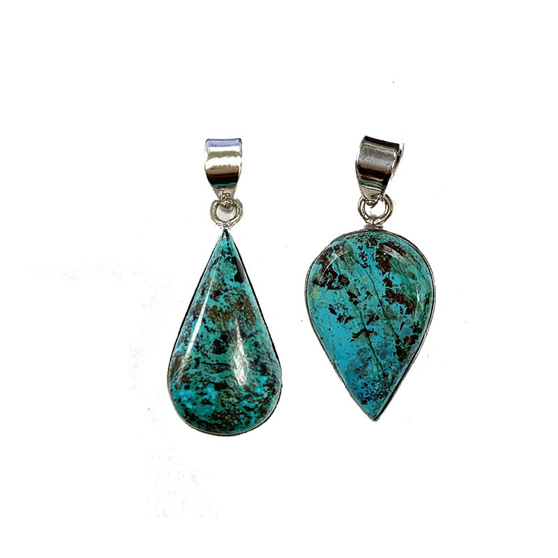 Pendentif chrysocolle - goutte - argent 925 rhodié