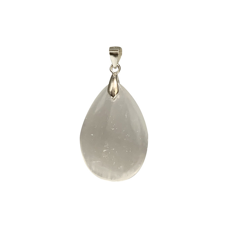 Pendentif goutte plate Selenite - argent 0.925